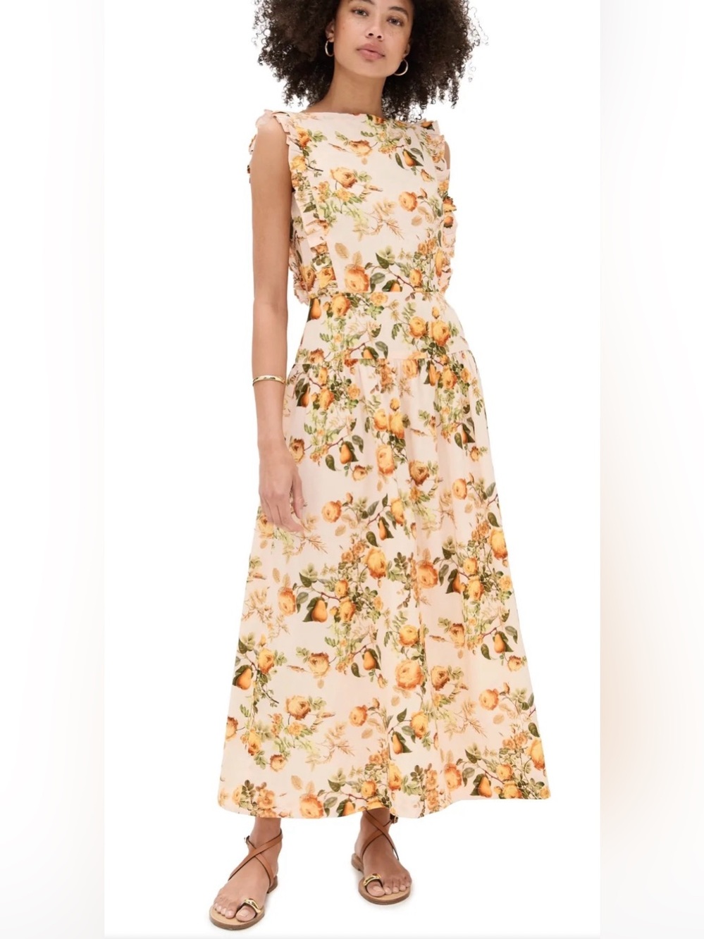 DAMARIS BAILEY NWT Aurora Maxi Dress Yellow Pear Floral Ruffle XS